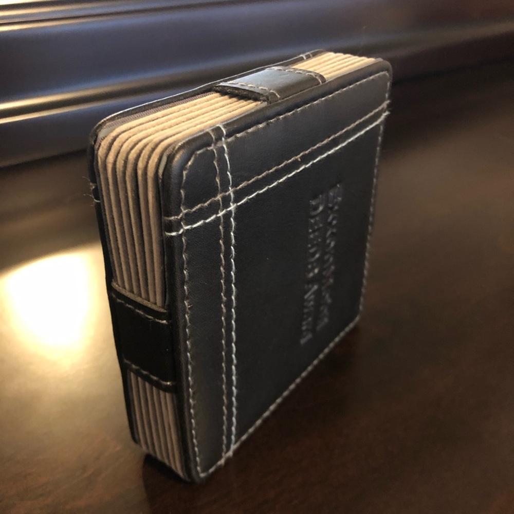 ExxonMobil Leather Coaster Set (6) | Black Stitched | Executive Barware - Picture 3 of 5